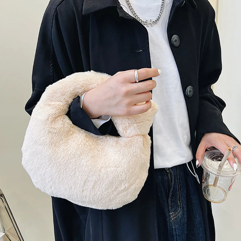 

Winter Plush Shopper Tote Bag for Women Luxury Brand Fluffy Faux Fur Bag Fashion Mink Fur Handbag Designer Ladies Shoulder Bags