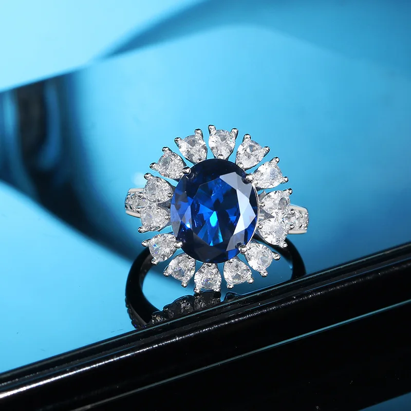 

Европейский и американский Высокоуглеродистый бриллиант S925 Стерлинговое Серебро женское эллиптическое сапфировое кольцо Роскошные элегантные обручальные ювелирные изделия