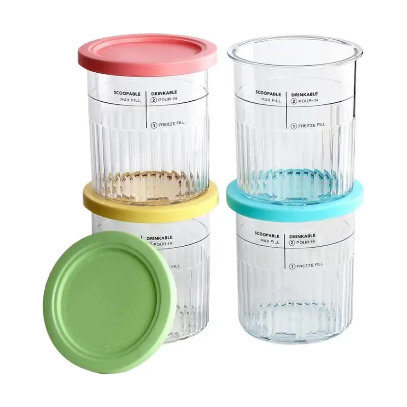 

4pcs Ice Cream Pints With Sealing Lid Clear Glass Ice Yogurt Container Storage Jar For Making And Storing Ice Cream Milkshake