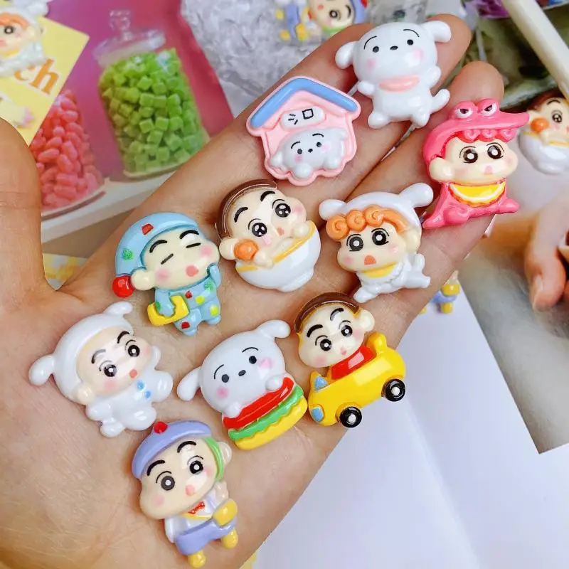10Pcs/set Crayon Shin-chan Cross Dressing Series Resin DIY Accessories Phone Cases Patch Hair Clips Materials