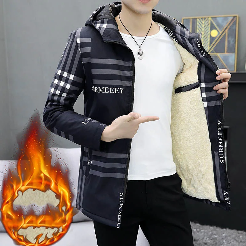 Add cashmere coat coat male winter cotton new thickened medium long cotton coat to keep warm increase plus fat code windbreaker