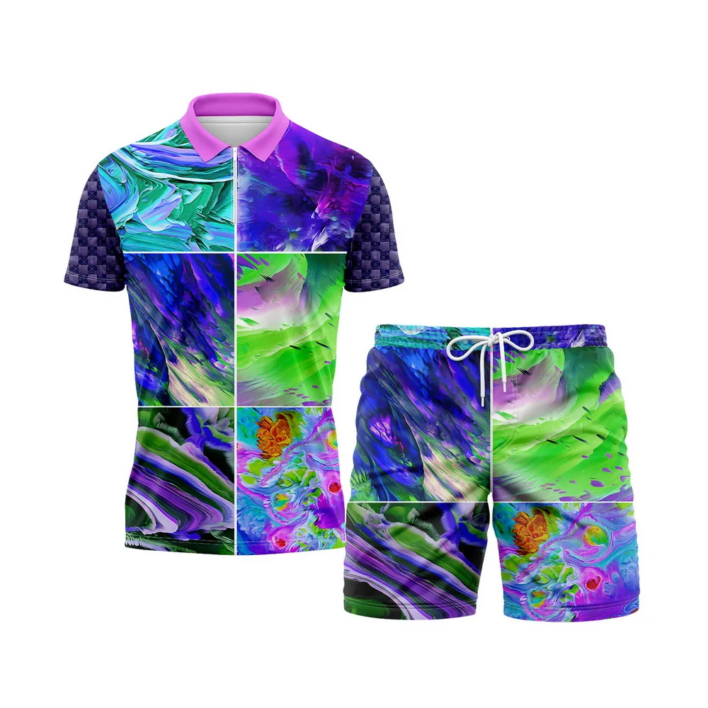 Polo T Shirt Full Sets For Men Oversized Loose Zipper Summer Funny Clothing Print Tracksuit  European Style Pllus Size Fashion