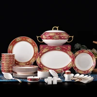 light luxury bowl and dish suit chinese style 56pcs ceramic tableware set bowl and plate combination wedding