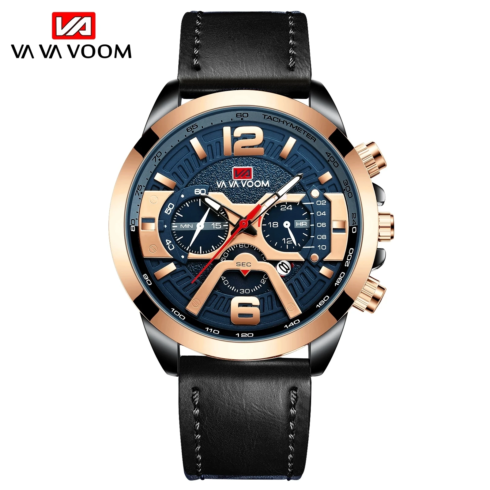 

Men Sport Waterproof Casual Leather Wrist Watches for Men Blue Top Brand Luxury Military Clock Fashion Chronograph Wristwathes