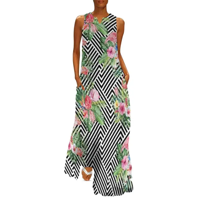 Flamingo Art Dress Summer Stripe and 