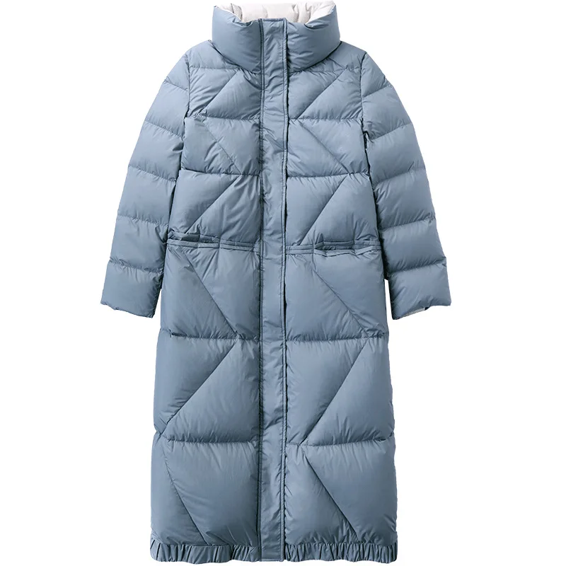 Winter Women New Down Jacket Mid-length White Duck Down Korean Version Stand Collar Straight Down Coat Outwear