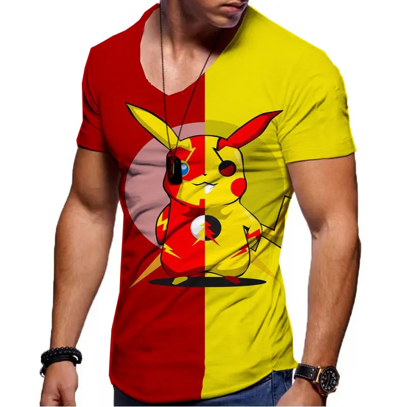 

Футболка с коротким рукавом и принтом покемона, мужская повседневная футболка оверсайз с 3d-рисунком Пикачу, 2022