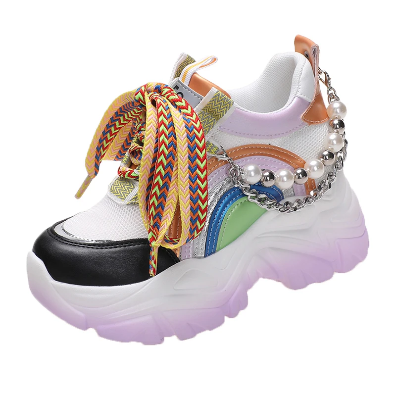 

2022 Spring Women's Casual Sports High Platform Shoes All-match Comfortable Women's Chunky Sneakers Mesh Breathable Autumn Shoes