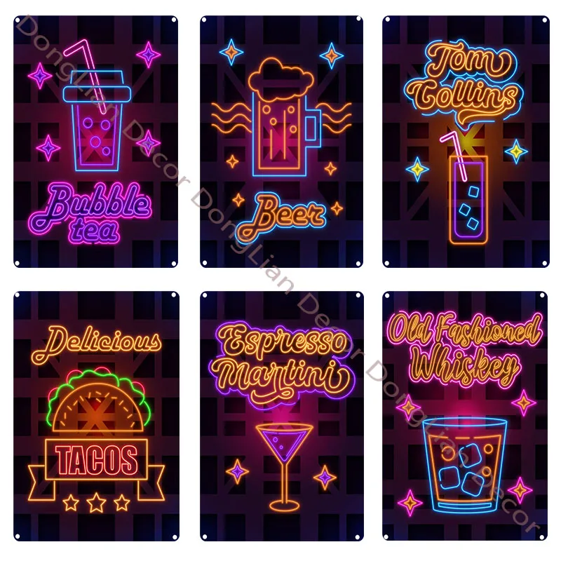 

Вывеска декоративная табличка, разноцветная, неоновая, для бара, ресторана, декоративная табличка