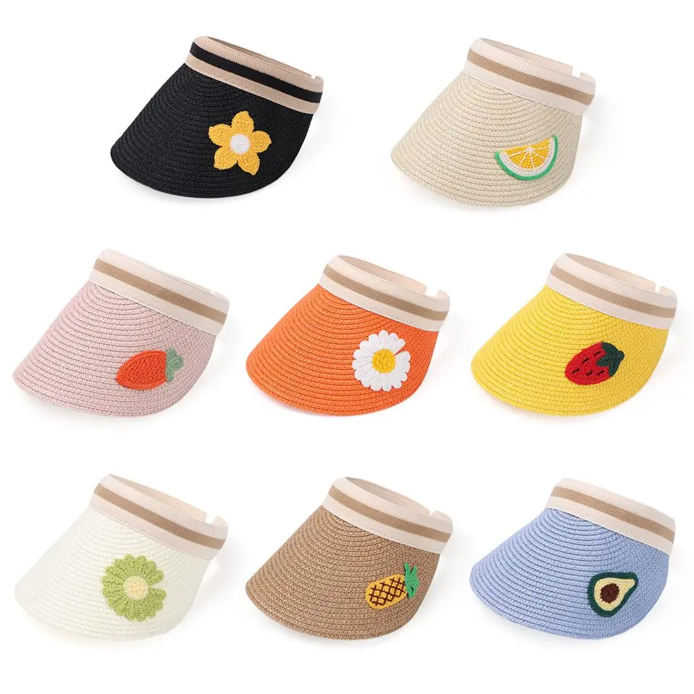 

Breathable Summer Travel Beach Empty Top Wide Brim Kids Straw Hat Children Sun Hat Visor Cap