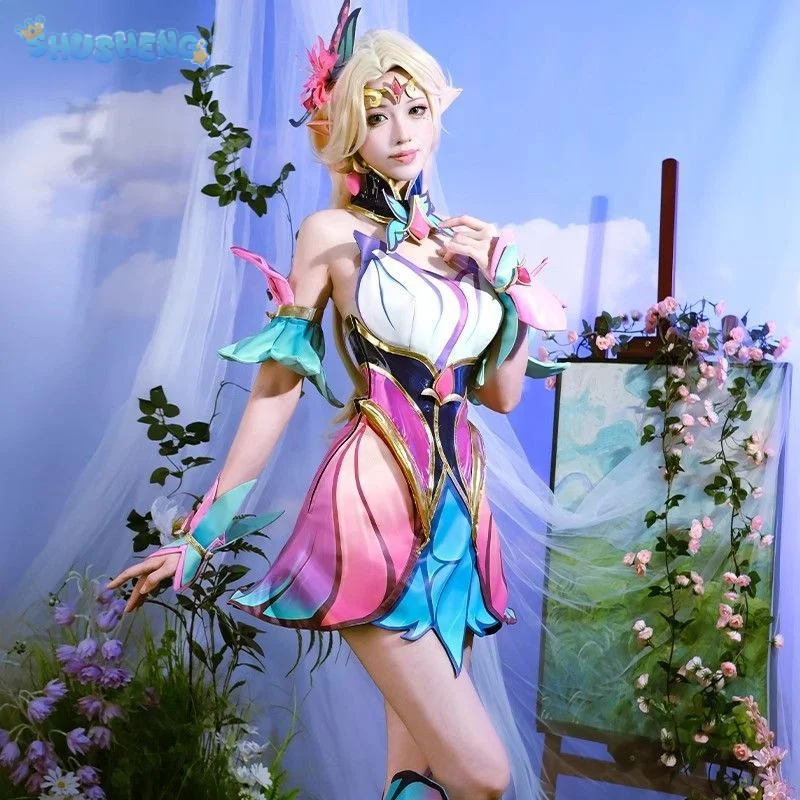 Фото Игра LOL The Lady of Luminosity Косплей Luxanna Crownguard Костюм Платье парик реквизит комплект Хэллоуин карнавал сексуальные женщины Новая униформа №2