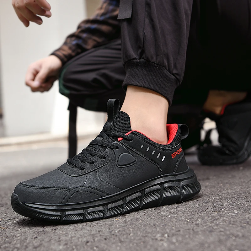 Men Sneakers Microfiber Leather Casual Shoes Breathable Lace-up Mens Shoes Lightweight Walking Sneakers Zapatillas Hombre