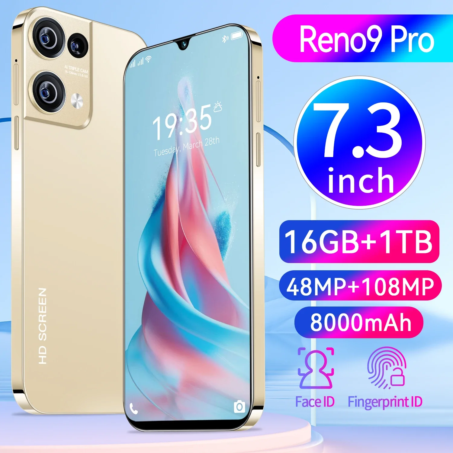 Новый мобильный телефон Reno9 Pro 5G Android с 7 3-дюймовым HD-экраном двумя SIM-картами