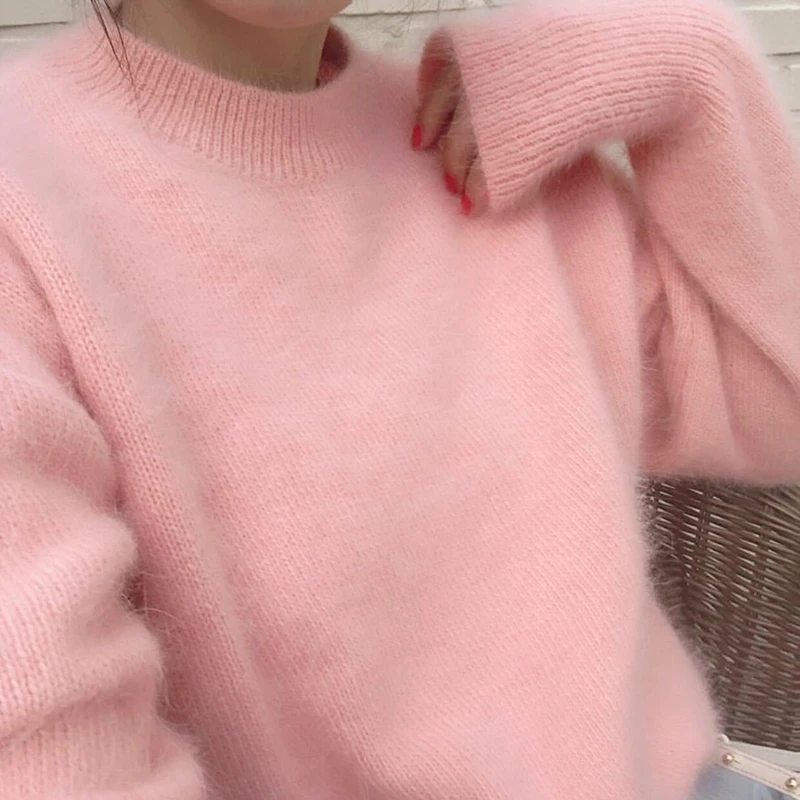 

Women's Solid Color Winter Warm Candy Color Casual All-Match Mink Sweater