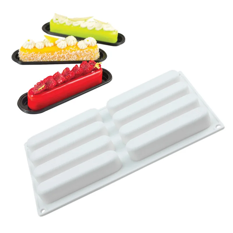 

8 Cavity Strip Silicone Cake Mold For Sausage Chocolate Mousse Ice Cream Pastry Dessert Bread Bakeware Pan Decorating Tools