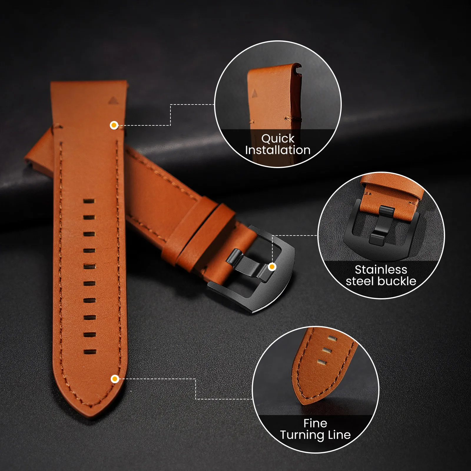 22 26mm Genuine Leather Strap for Garmin Fenix 6X Pro/6X/7X/5X Quick Fit Band for Tactix 7 Pro/Fenix 5 6 7/ Instinct Watchband