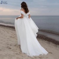 simple beach slit wedding dress off the shoulder pleat backless bridal gowns white organza sweep train robe de mari%c3%a9e 2022