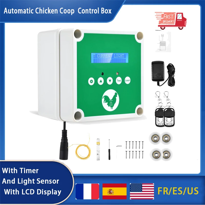 

Automatic Chicken Coop Door Control Box With Timer And Light Sensor With LCD Display Connectable Solar Powered Farming Henhouse