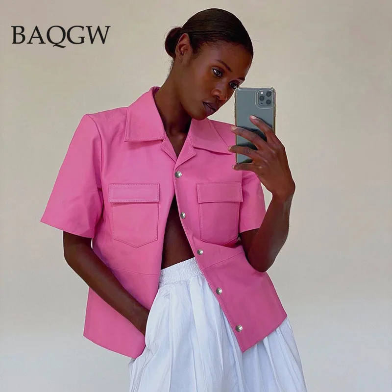 

Укороченные куртки из искусственной кожи, Женская однобортная футболка с коротким рукавом, Осенние повседневные приталенные офисные женск...