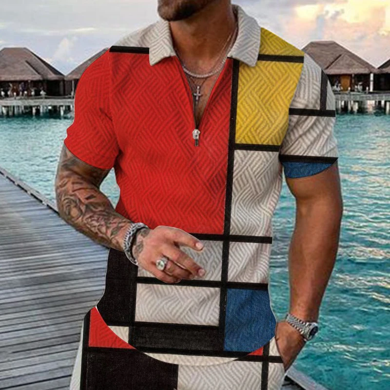 

Мужская Повседневная летняя рубашка-поло с коротким рукавом, Мужская футболка на молнии, мужские топы, одежда для улицы и гольфа, одежда для ...