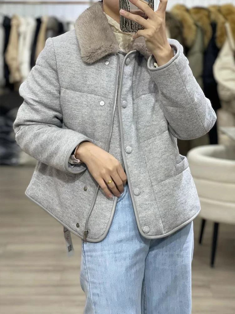 Новая женская зимняя кашемировая куртка с гусиным пухом натуральный меховой