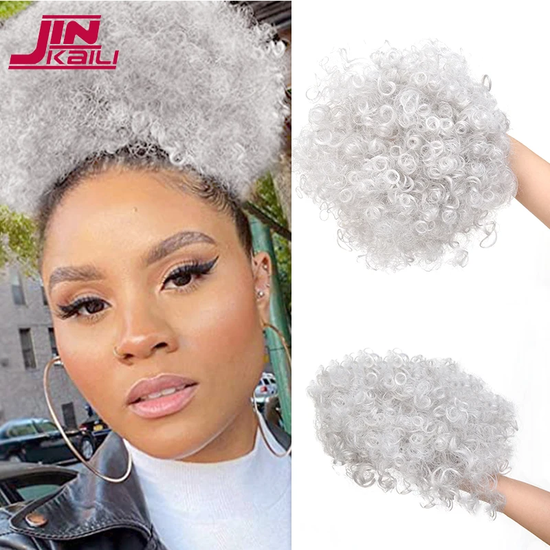 

JINKAILI Synthetic Messy Curly Hair Bun Hairpiece Elastic Drawstring Ponytail Extension Hair Bun Gray Black Blonde Fake Hair Bun