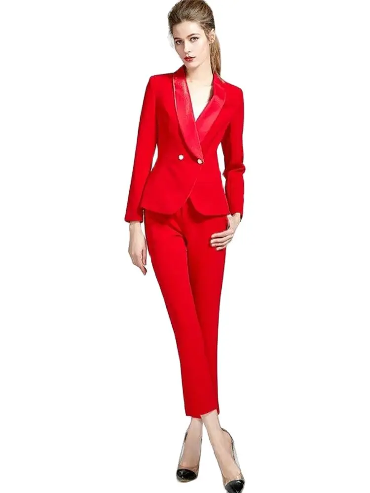 

Lucky Red Women PantSuits Women Suits Plus Size Custom Made Ladies Pantsuit Blazer+Pants for Work Pantsuit Wedding Party