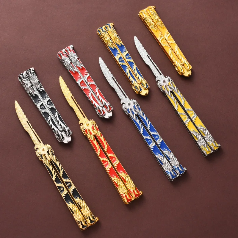 

140mm Folding Knife Zinc Alloy Butterfly Knife Dragon Pattern Collection Cannot Be Sharpened Student Toy Model Hand Multi-tool