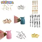Набор миниатюрных вилок, ложек и ножей из нержавеющей стали для кукольного домика, кухонные аксессуары, игрушки