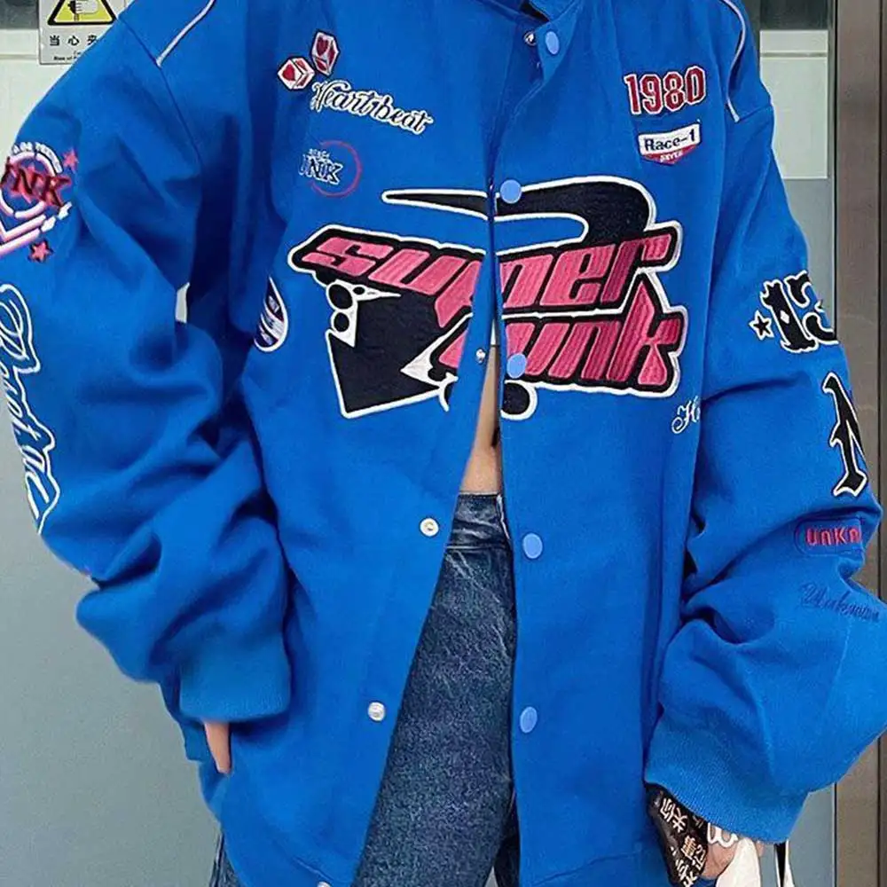 

Baseball Dress Cool Girl 2023 Winter New Extra Fleece And Thick Vintage Loose Button Cardigan Graffiti Printed Biker Jacket