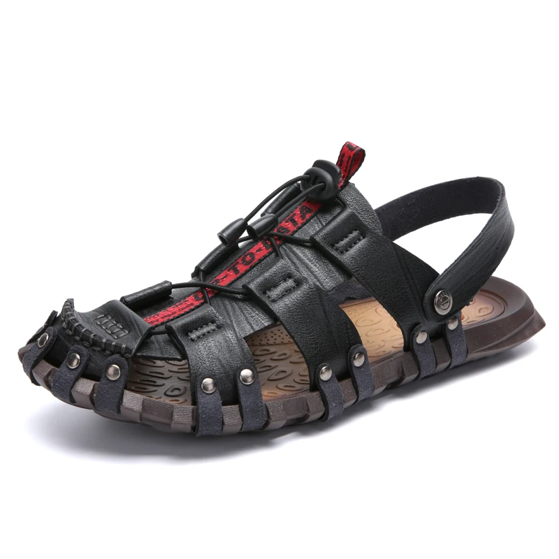 Leather Sandals Cowhide Men's Shoes Summer New Beach Shoes Men's Fashion Slippers Large 38-47 Outdoor Casual Sandals