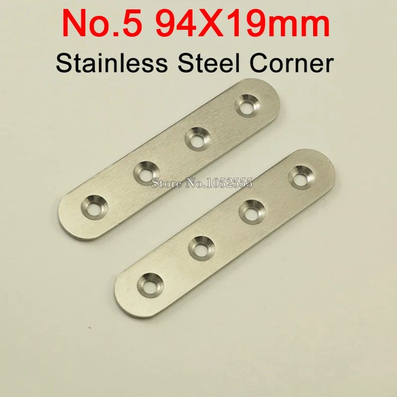 

HOT 500PCS Stainless Steel Straight Corner Brackets 94X19mm Flat Metal Brackets Furniture Frame Board Shelf Support Connectors