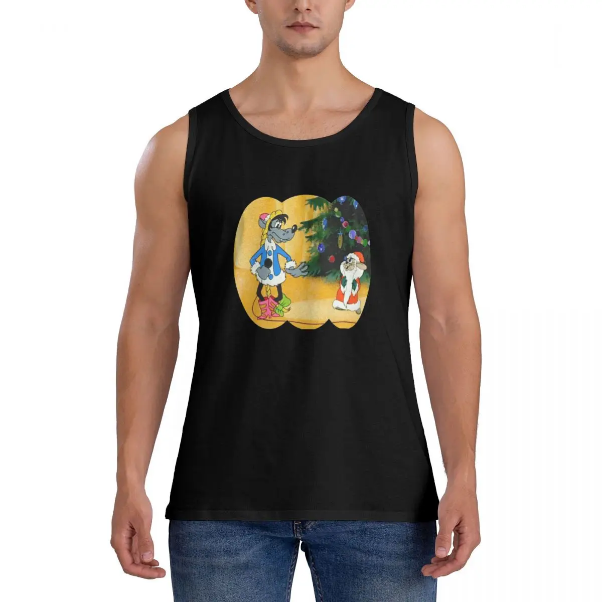 

Новогодний жилет Nu Pogodi, мужские майки из 100% хлопка, забавные пляжные майки с русским мультяшным волком, идея для подарка