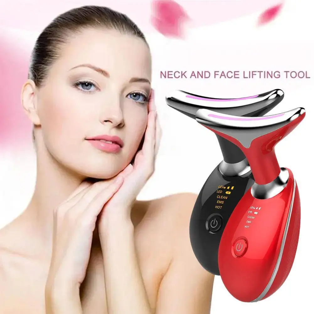 Neck Facial Lifting Device EMS Microcurrent LED Photon Skin Face Therapy Anti Massager Wrinkles Care Vibration Tools Tighte O0Q2