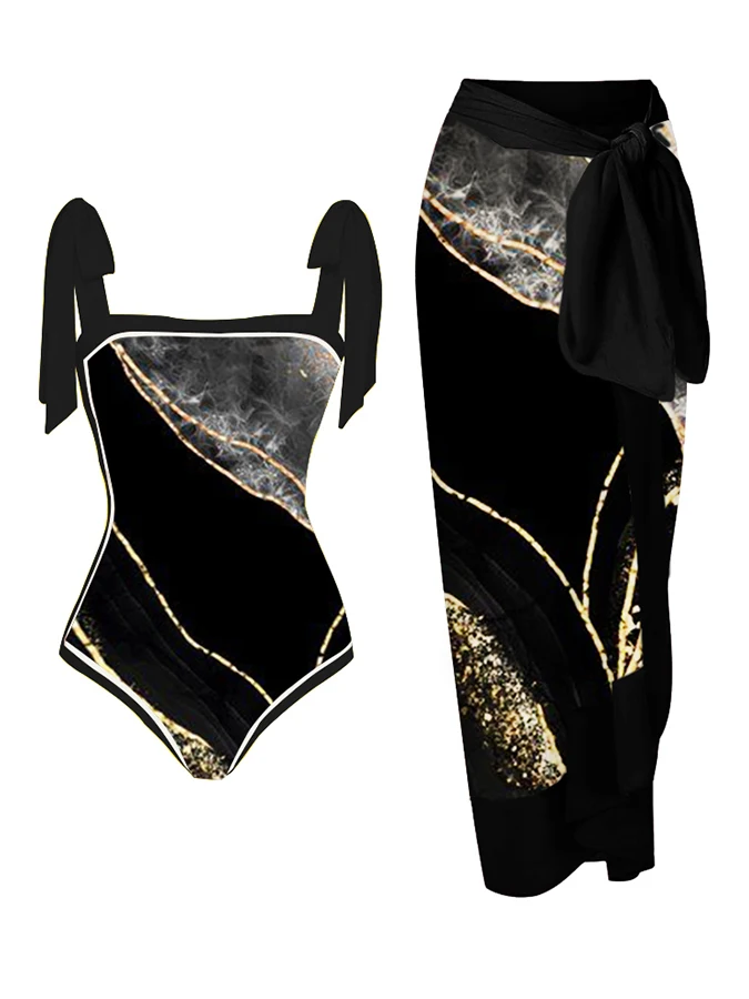 

New 2PC Push Up Women Bikini Set Skirt Floral Printed Bikinis Strappy Bandage Swimwear Biquini Bathing Suit And Cover Up