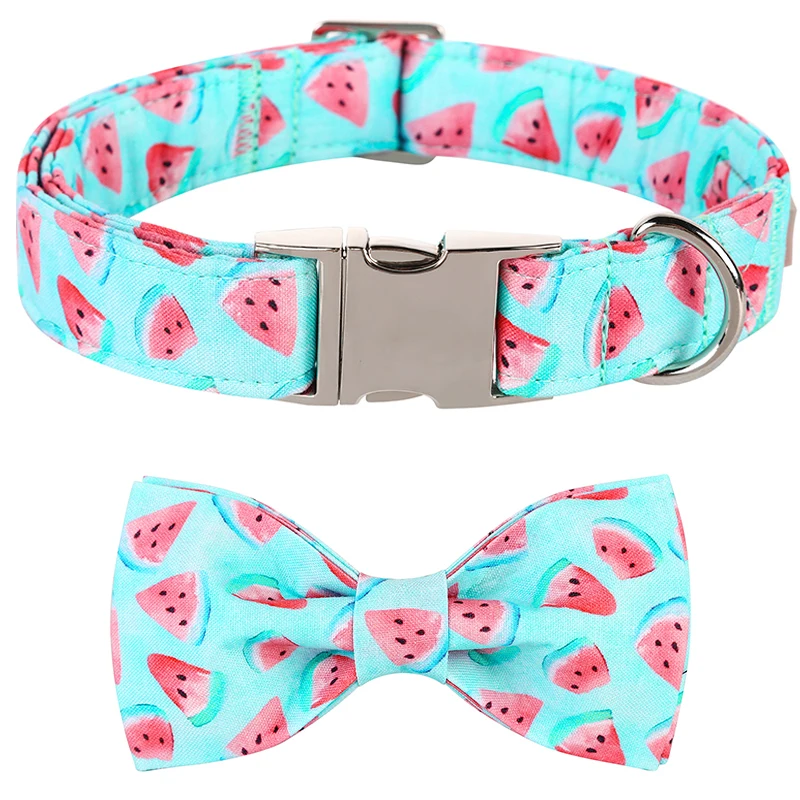 Personalized Blue Summer Dog Collar with Bowtie Watermelon Dog Collar Pet Dog Collar for Large Medium Small Dog
