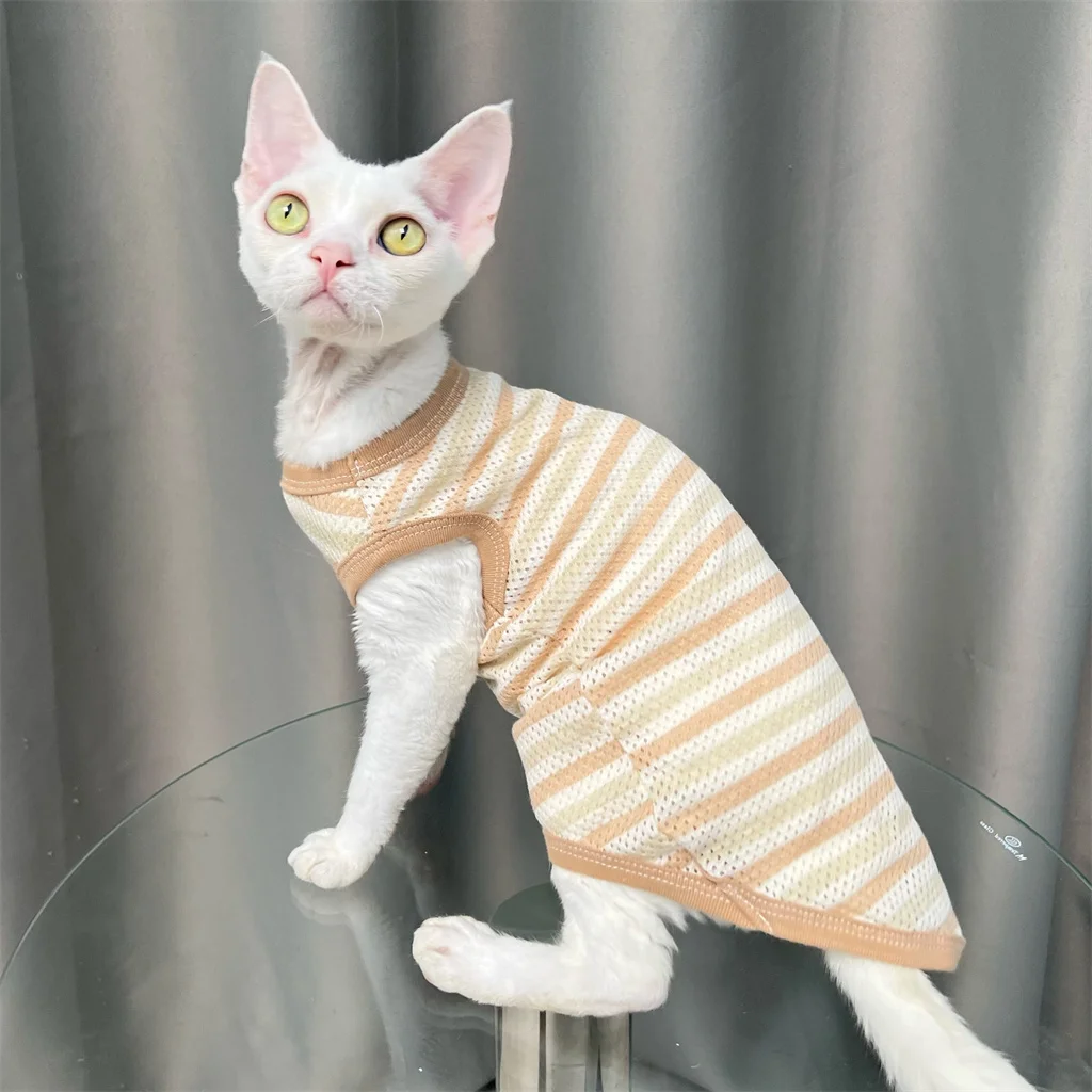 Sphinx Hairless Cat Clothes Cotton Mesh Breathable Anti-hair Loss Kitten Outfits Summer Devon Rex Clothes for Sphynx Cat Apparel