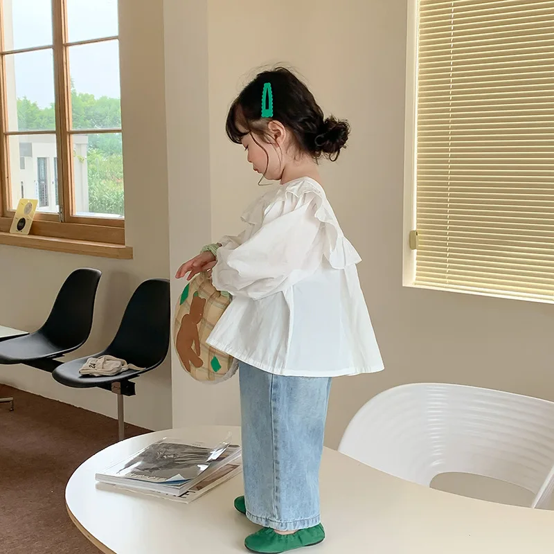 Футболка для девочек Свободный Топ А-силуэта с длинным рукавом рубашка 22 новинка