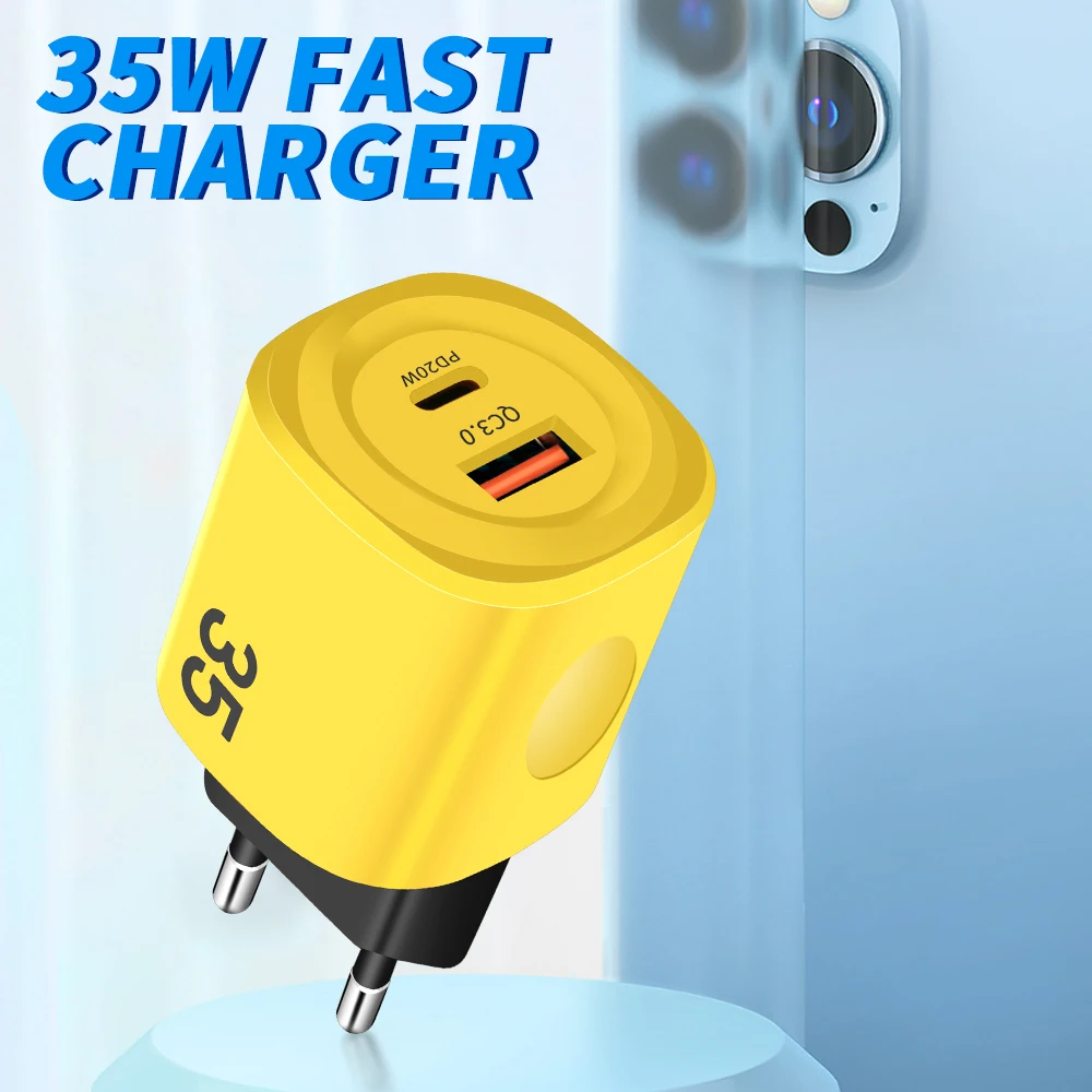 Зарядное устройство USB C 35 Вт быстрое зарядное типа 20 PD телефон QC3.0 быстрая зарядка