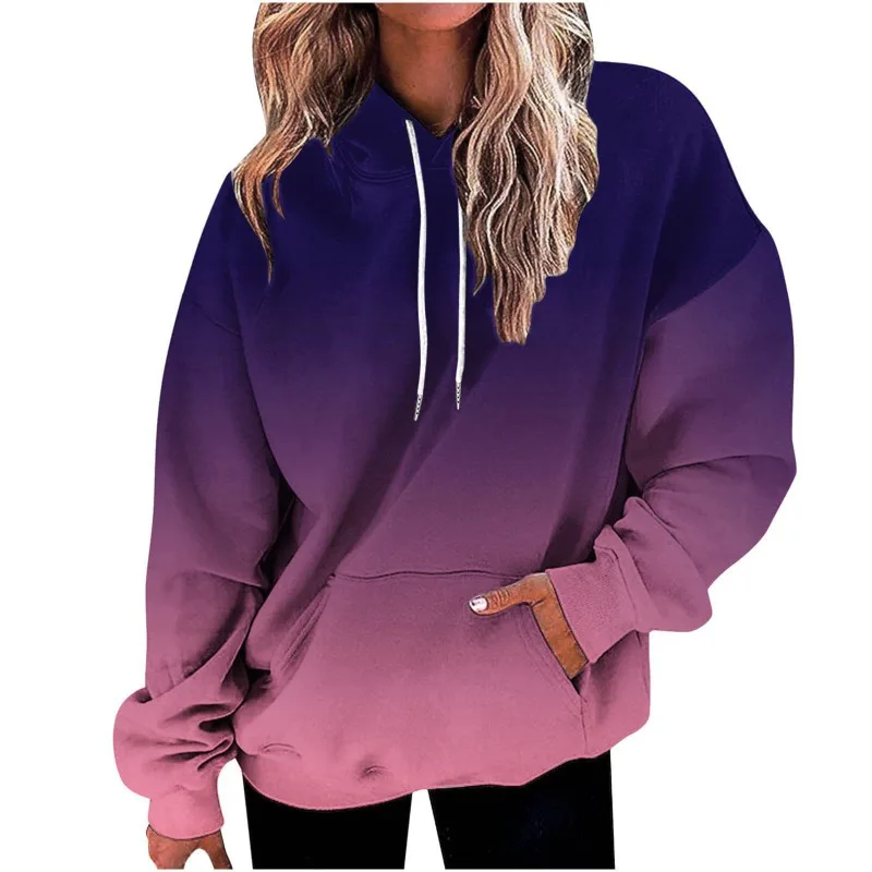 

Y2k Women Pullover Hoodie Women Hoodie Gradient Color Hooded Women's Fall Winter Hoodie Soft Warm Stylish Mid Length Sweatshirt