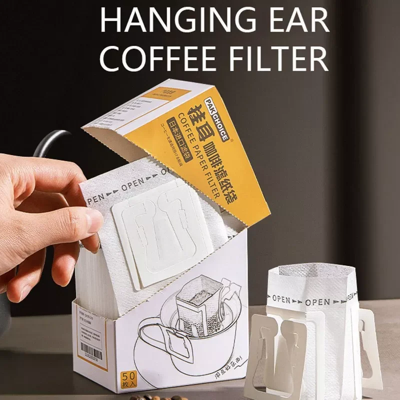 

NEW 50Pcs/lot Wooden Thicken Coffee Filters Bag Hanging Ear Coffee Espresso Hand Drip Paper Eco-Friendly Coffee Maker Accessorie