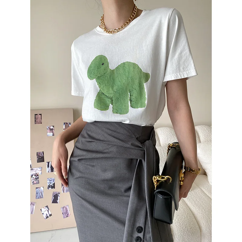 

Women's Summer 2022 New Dinosaur Casual Color Contrast Printed T-shirt