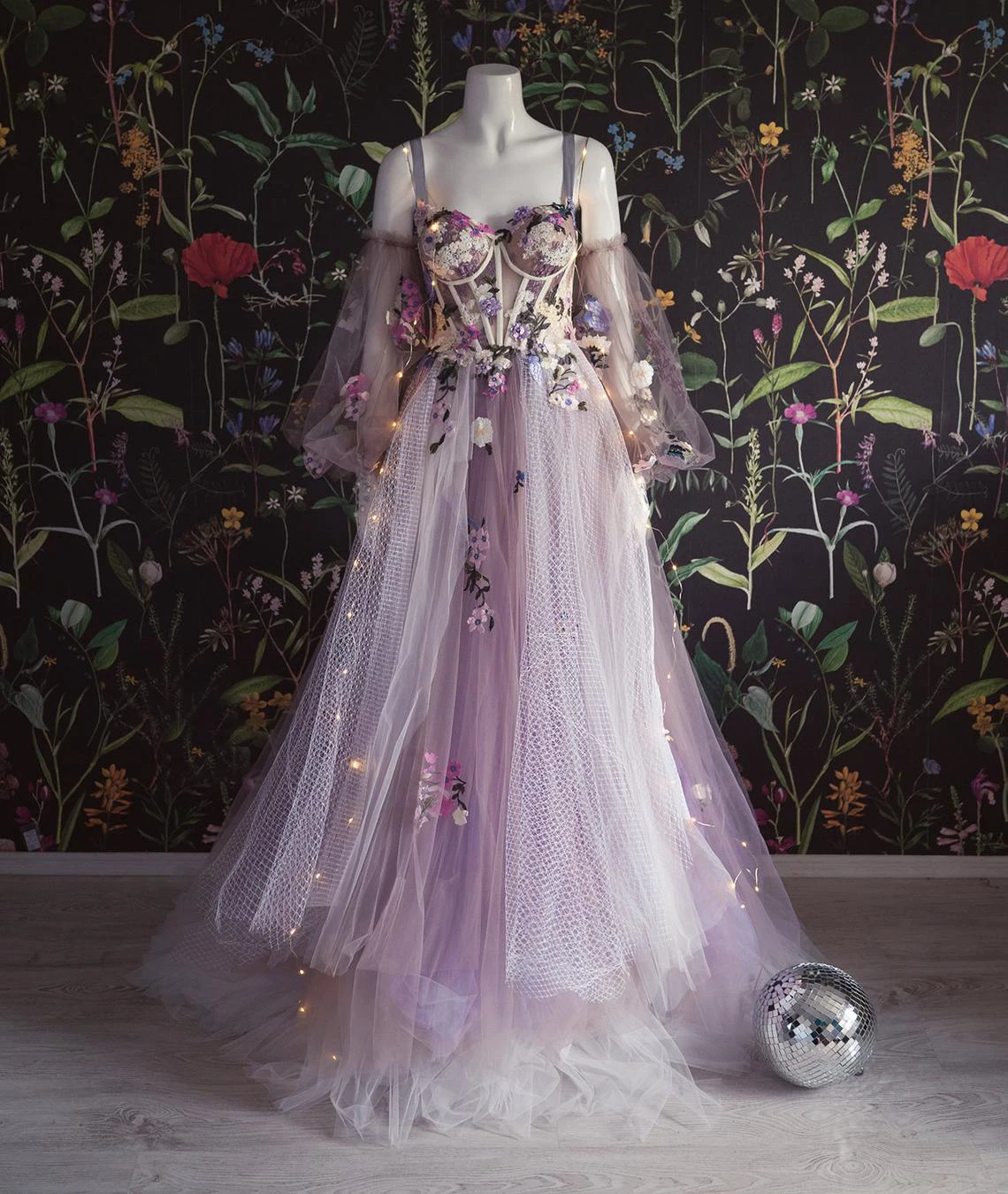 

2022 Spaghetti Strap Tulle Prom Dress See-Thru Sleeves Flowers Applique Layered Puffy Mesh Evening Dresses robe de soiree