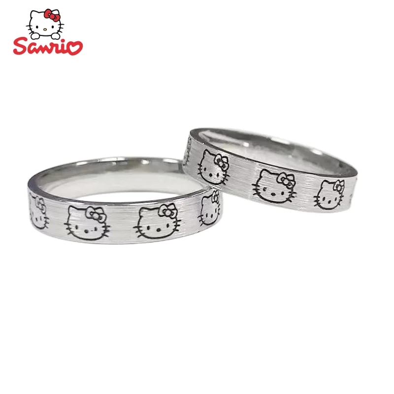 

Sanrio anime peripheral kawaii cartoon Hello Kitty adjustable couple ring creative sterling silver ring festive gift wholesale
