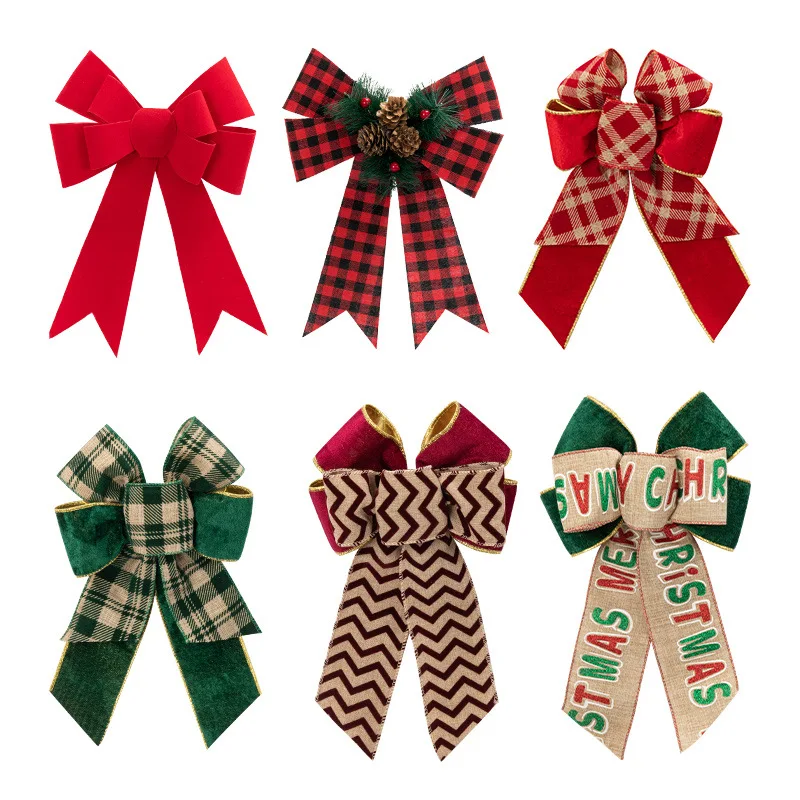 

Christmas Bows Pendant Imitation Hemp Lattice Ribbon Handmade Finished DIY Christmas Scene Arrangement Bows for Crafts Navidad