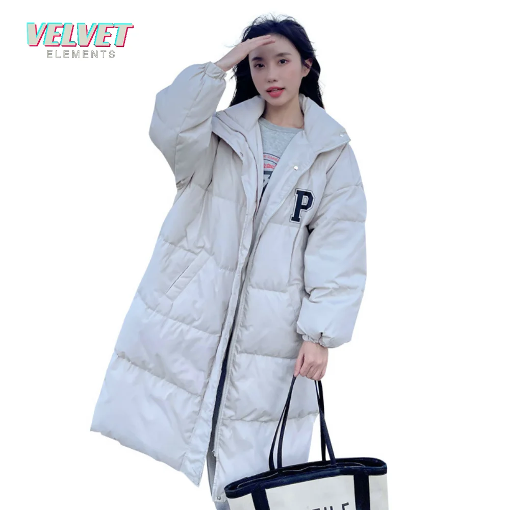 VE Down Cotton Coat Women's 2023 Winter New Loose Warm Overcoat Female Stand Collar Jacket X-Long Fashion 3XL Down Outwear