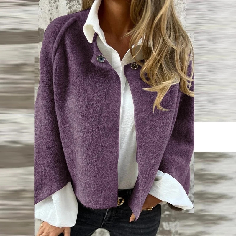 Осенне-зимняя женская куртка шерстяные Дизайнерские однотонные короткие куртки