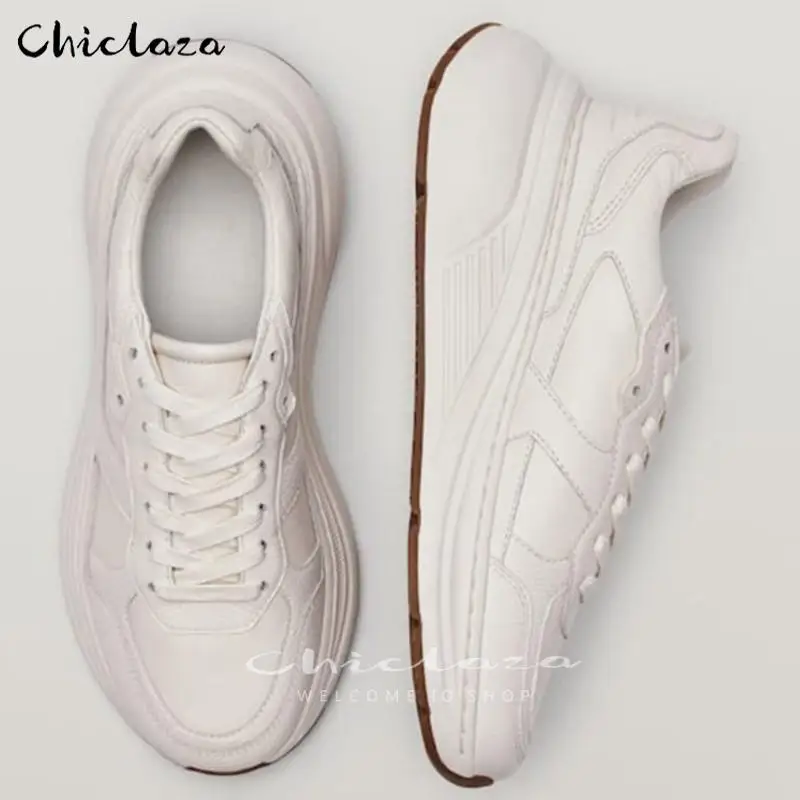 

CHICLAZA Women 2022 Spring Autumn Thick Sole Genuine Leather Vulcanized Shoes Female Casual Increase Sneakers Ladies