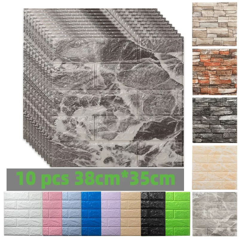 

10pc 38X35cm 3D Brick Wall Stickers Self-Adhesive Panels Living Room Decor Foam Waterproof Wallpaper Background Home Decoration