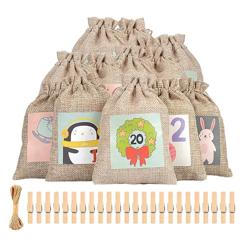 Christmas Gift Bags 24 Days Holiday Countdown Advent With Drawstring Reusable Burlap